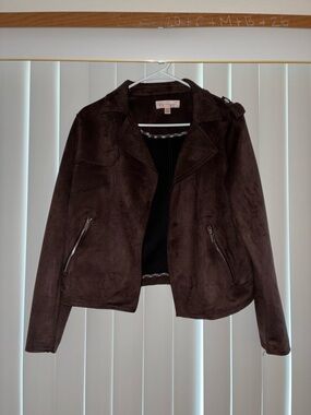 Philosophy Dark Brown Suede-Look Zip Jacket